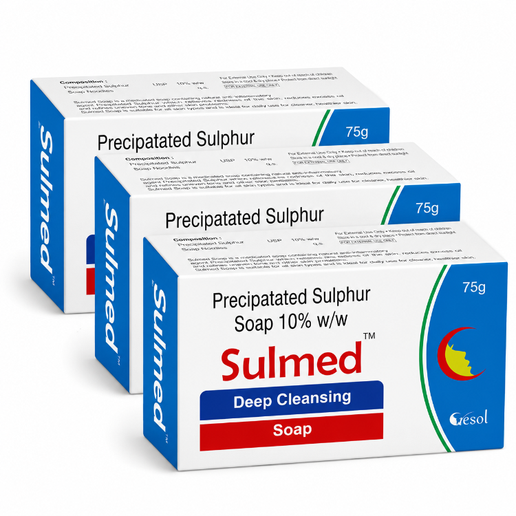 Sulmed Precipitated Sulphur 10% w/w Deep Cleansing Soap 75g (Pack of 3)
