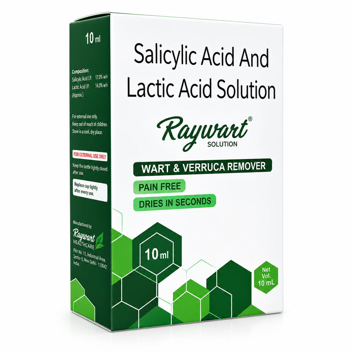Raywart Salicylic Acid & Lactic Acid Solution – Wart &Verruca Remover, 10 ml