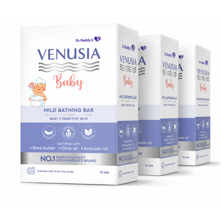 Venusia Baby Mild Bathing Bar 75g Pack of 3 | Gentle Soap for Baby's Sensitive Skin