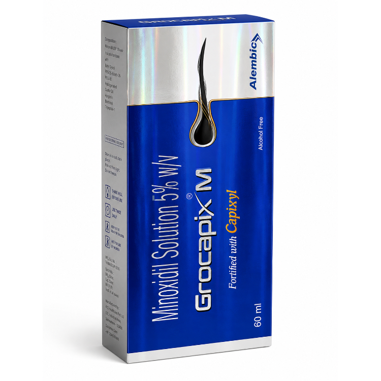 Grocapix M Minoxidil Solution 5% w/v 60ml | Hair Growth Solution for Hair Regrowth